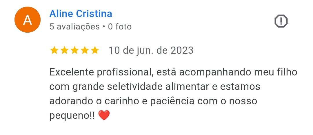 Avaliação Google: Aline Cristina